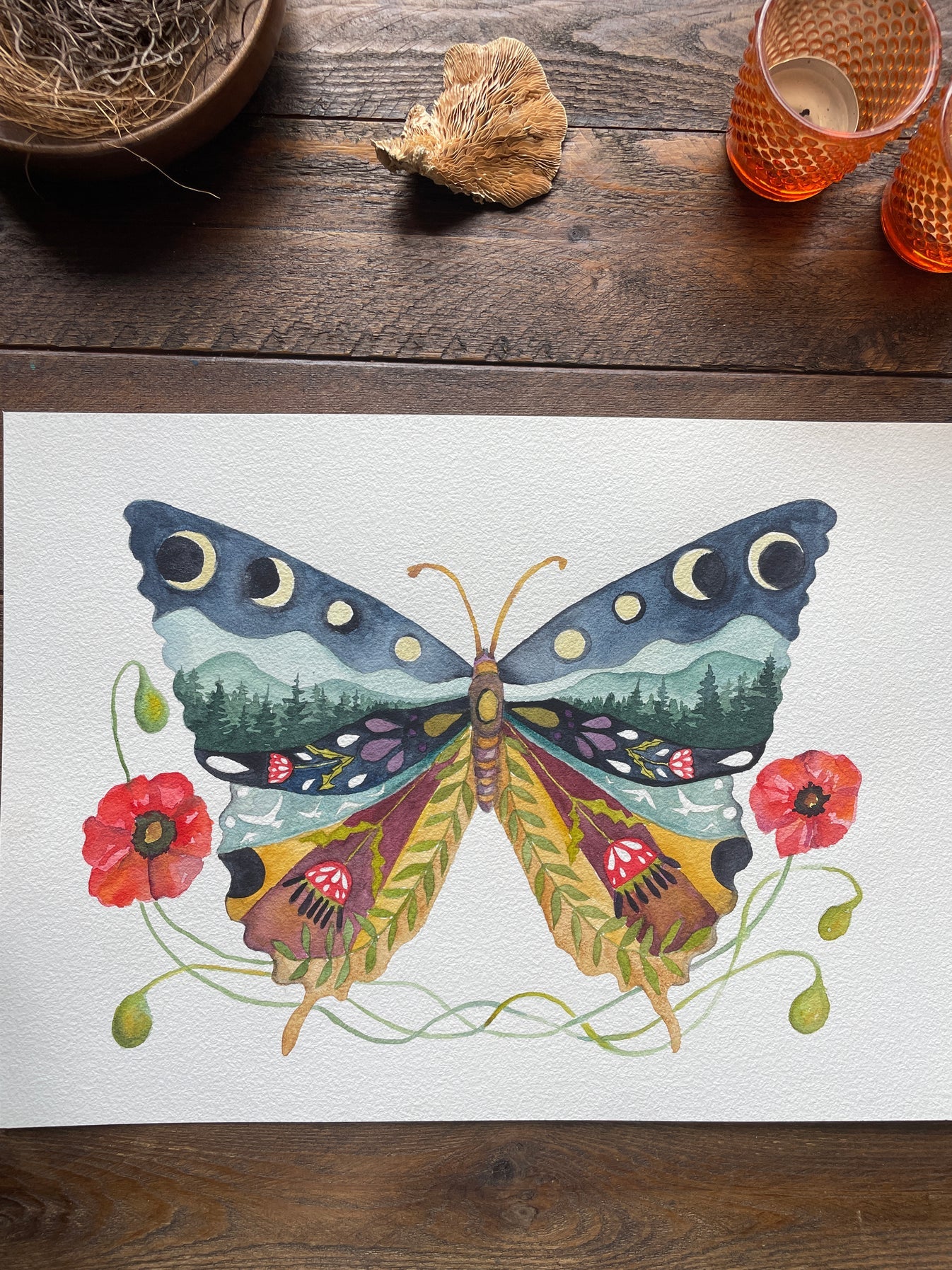 Swallowtail and Poppies Butterfly Print