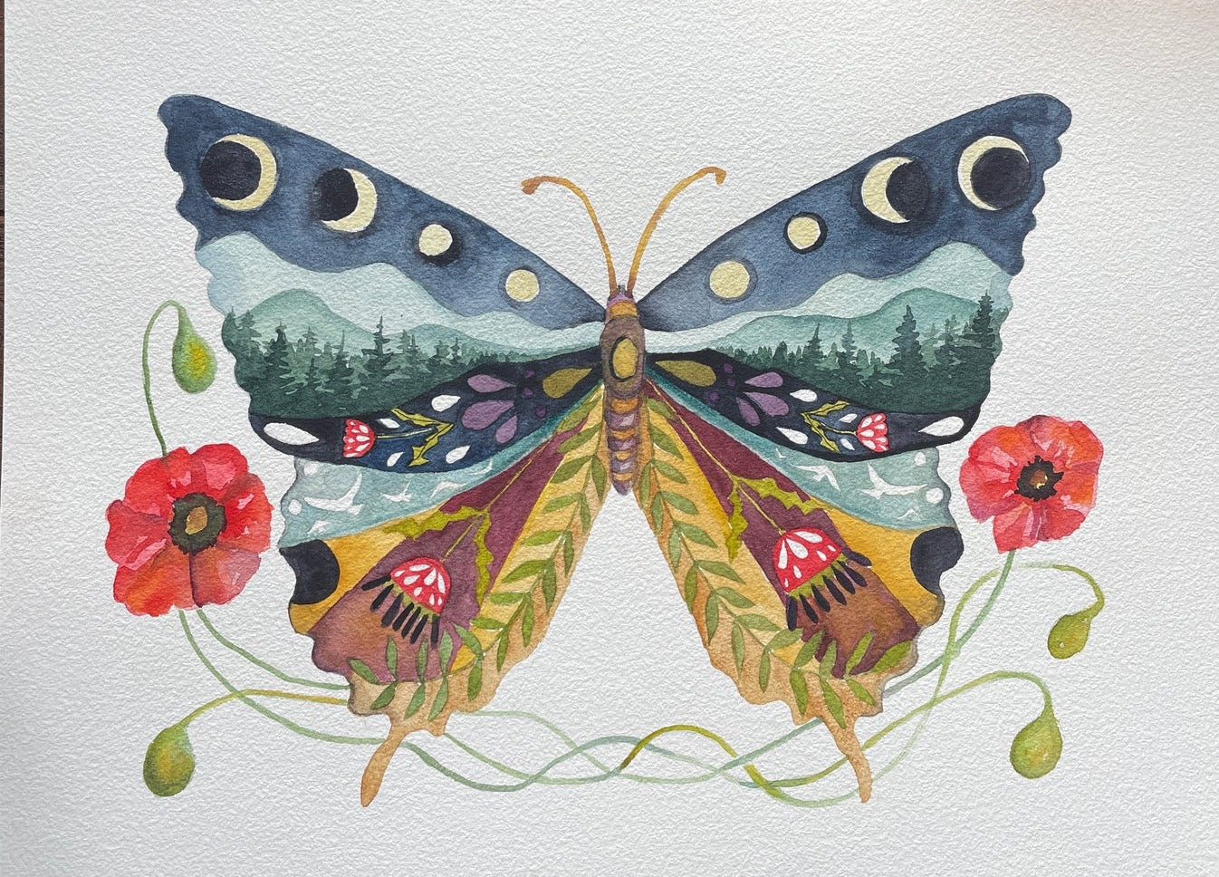 Swallowtail and Poppies Butterfly Print