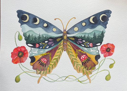Swallowtail and Poppies Butterfly Print