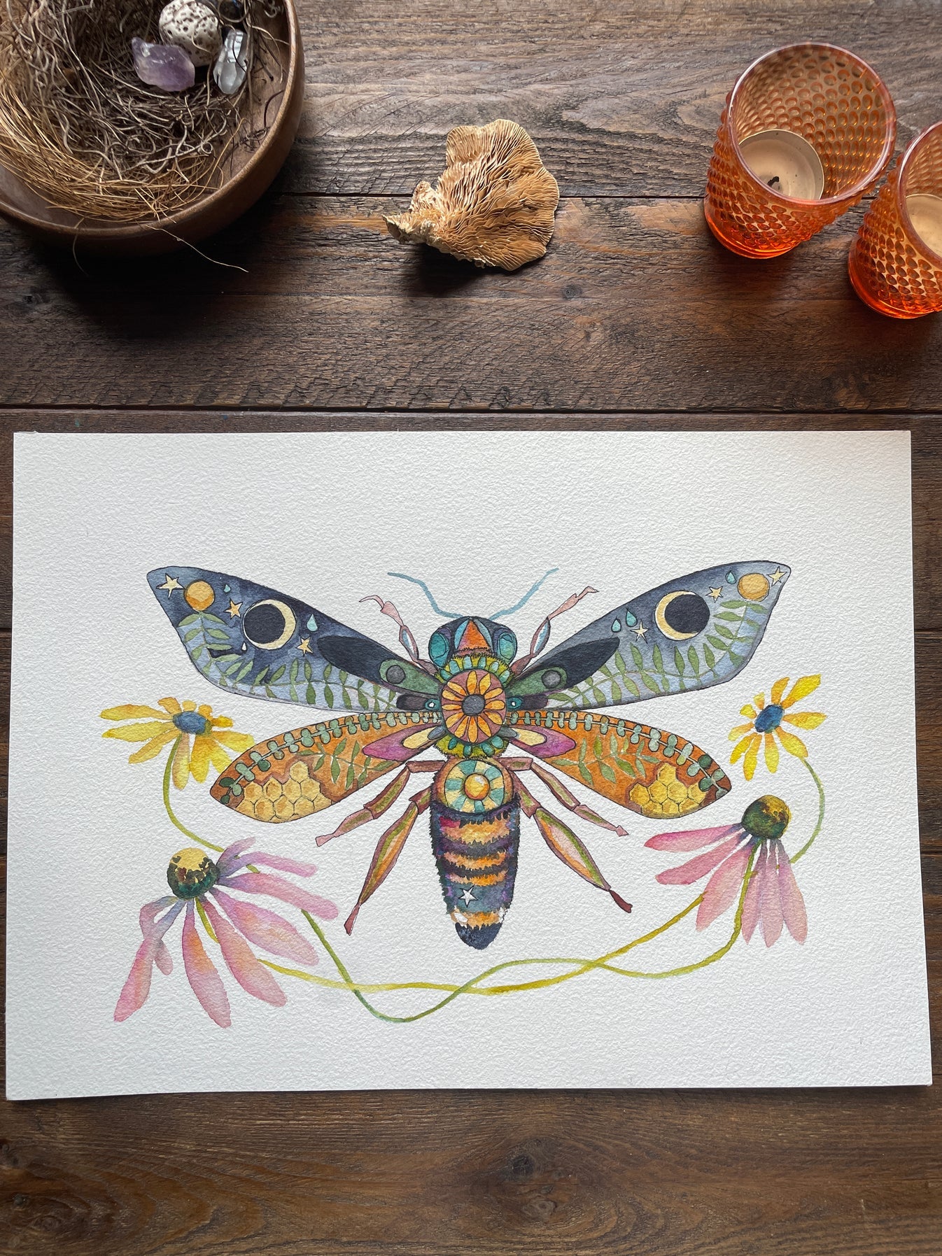 Honey Bee and Blooms Print
