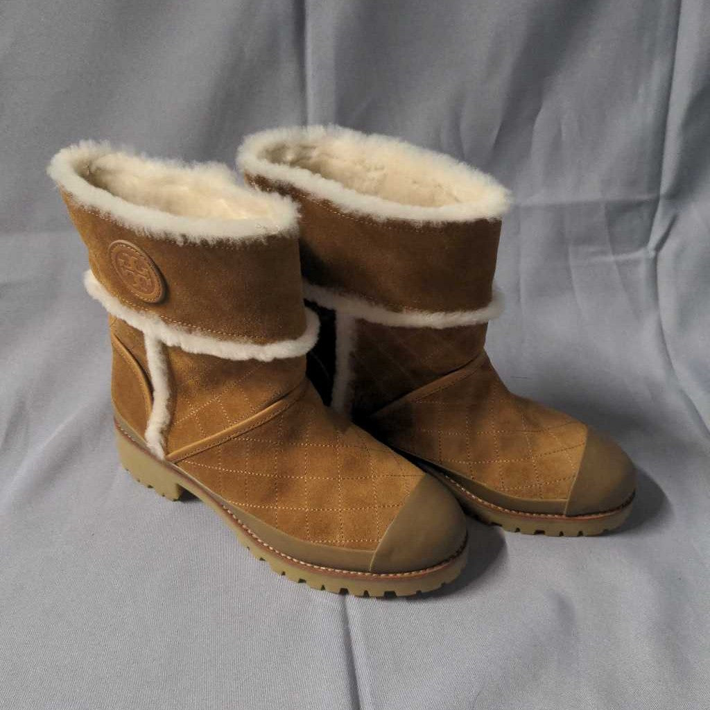 Tory Burch Brown Quilted Shearling Boots