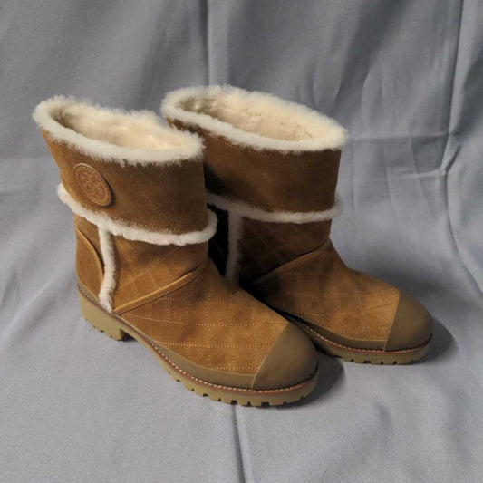 Tory Burch Brown Quilted Shearling Boots