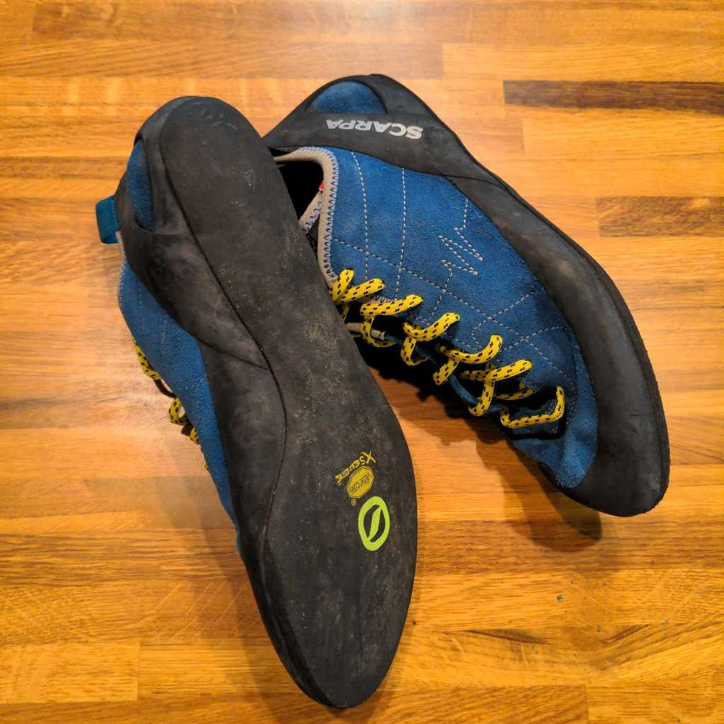 Scarpa Climbing Shoes Blue with Yellow Laces