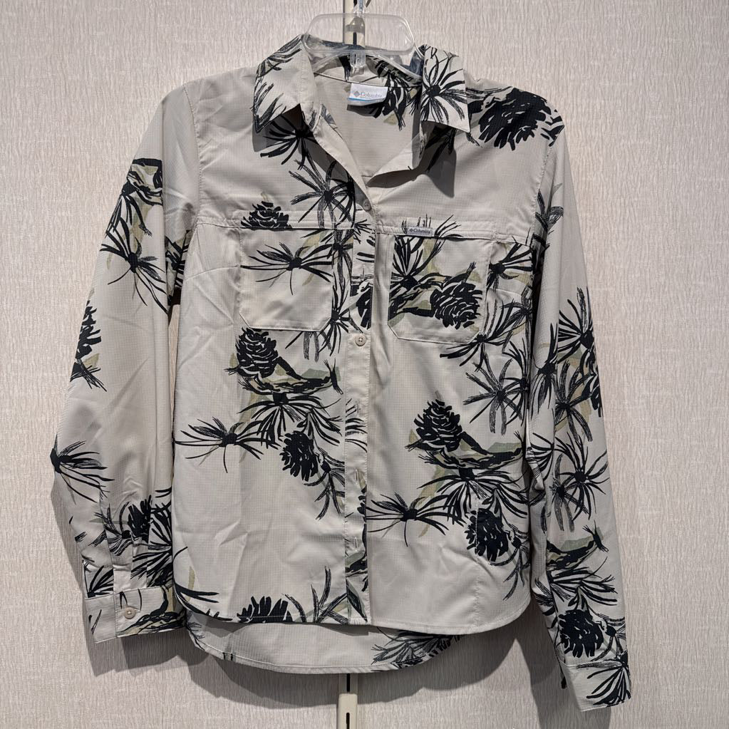 L/S button front tech shirt, womens